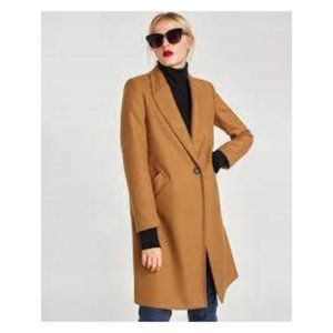 Zara Coat Women's Med Camel Tan Preppy New York Chic Style Classic Chicago Fall